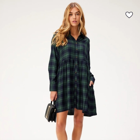Adore Me Dresses & Skirts - Adore Me Fleur Green Plaid Shirt Dress Small NWT